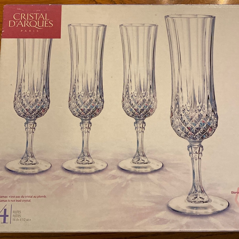 Longchamp Cristal d'Arques France Champagne Flute 4 1/2 oz Glasses Crystal Set